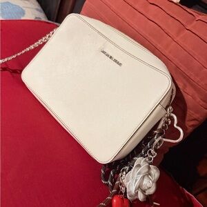 Michael Kors white  Pebbled Leather Crossbody with Charm Accents